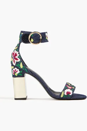 Roger Vivier Embroidered denim sandals - Blue