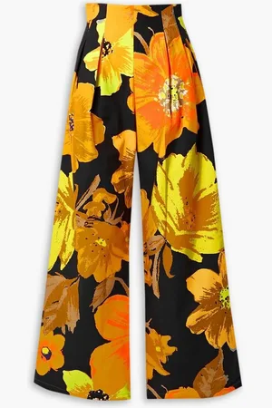 Christopher John Rogers Pleated floral-print cotton-twill wide-leg pants - Yellow