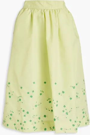 Ganni Embellished taffeta midi skirt - Green