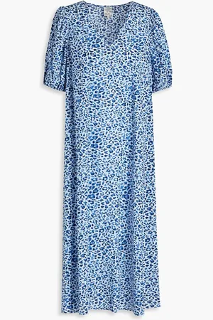 Baum und Pferdgarten Awa leopard-print cotton-seersucker midi dress - Blue