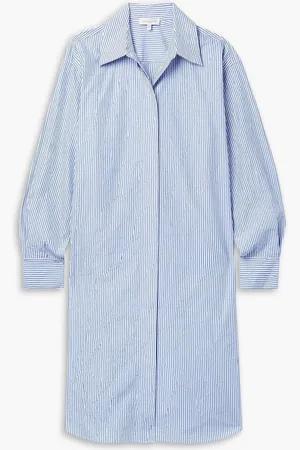 Lafayette 148 Oversized striped crinkled cotton-blend shirt dress
