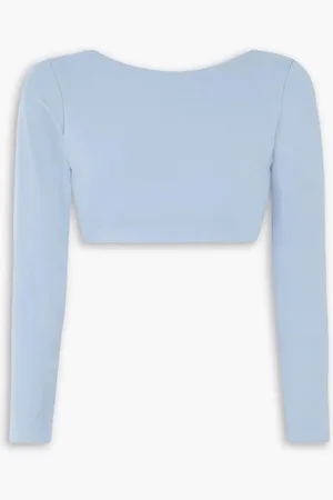 PORT DE BRAS Tulip cropped stretch-jersey top - Blue