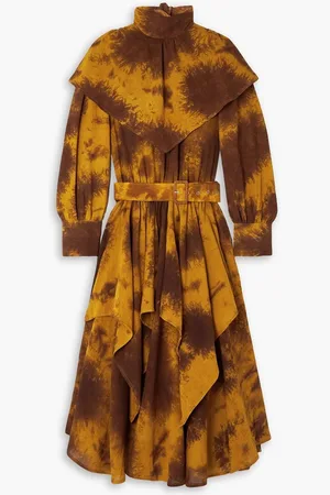 Lukhanyo Mdingi Pereira belted gathered tied-dyed cotton-voile midi dress - Brown