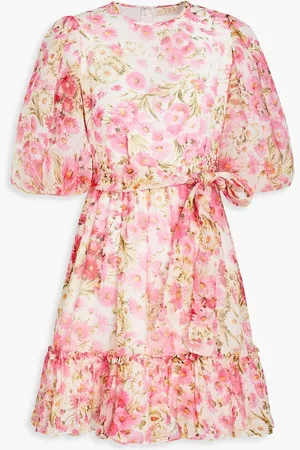 by Ti Mo Gathered floral-print organza mini dress