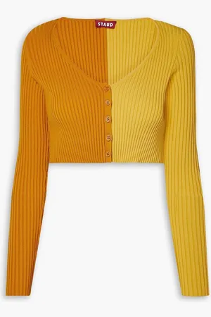 Staud Manon two-tone cropped stretch-knit cardigan - Yellow