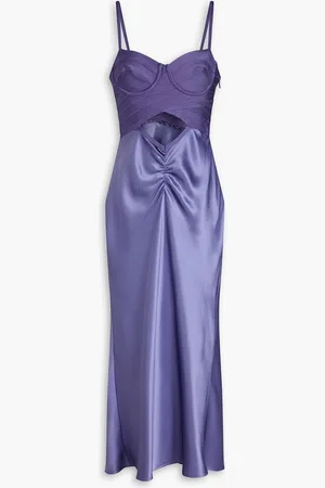 Hervé Léger Bandage-paneled draped satin midi dress - Purple