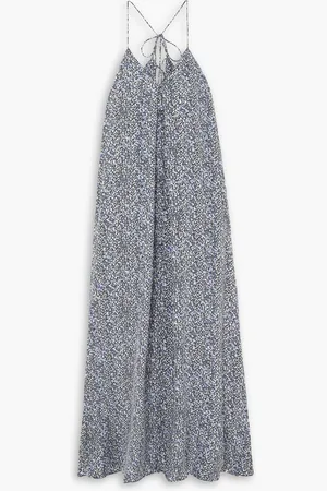 Joslin Isobel pleated floral-print silk maxi dress - Blue