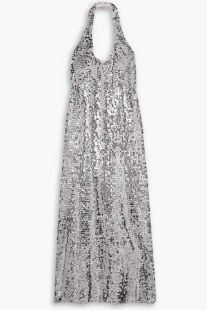 SIEDRES Sequined tulle halterneck midi dress - Metallic