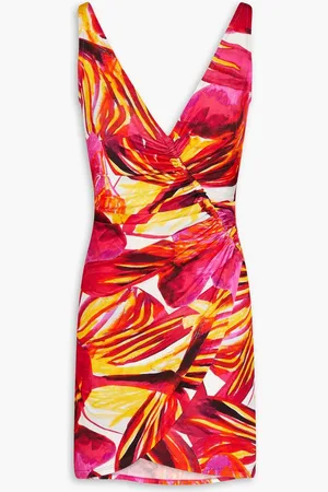 Louisa Ballou Wrap-effect printed jersey Mini dress - Purple