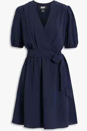 DKNY Wrap-effect crinkled woven mini dress - Blue