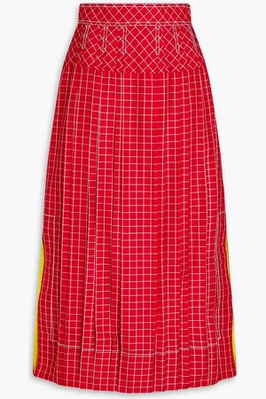 Tory Burch Pleated checked silk midi skirt