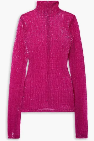 LAQUAN SMITH Sequined tulle turtleneck top - Pink
