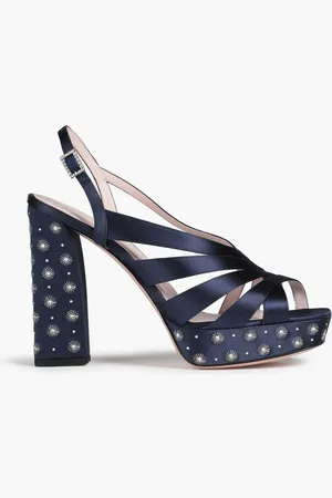 Roger Vivier Embellished satin platform slingback sandals - Blue