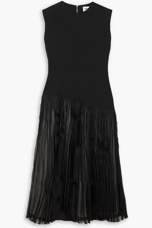 Partow Camille wool-blend twill and plissé-chiffon maxi dress