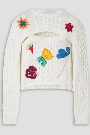 Rosie Assoulin Thousand in One Ways embroidered cable-knit wool-blend sweater - White
