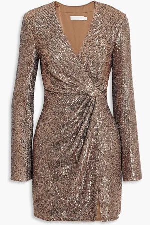 Simkhai Monty wrap-effect sequined jersey mini dress - Metallic