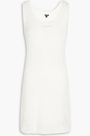 MONROW Open-knit cotton and modal-blend mini dress - White