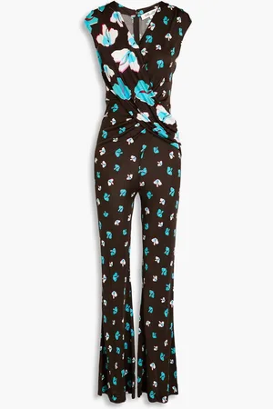 Diane von Furstenberg Danella wrap-effect floral-print jersey jumpsuit - Brown