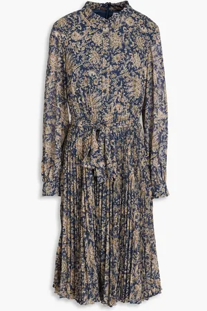 MIKAEL AGHAL Pleated paisley-print georgette dress - Blue