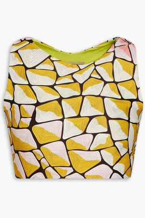 Puccini Cropped printed stretch-jersey top - Yellow