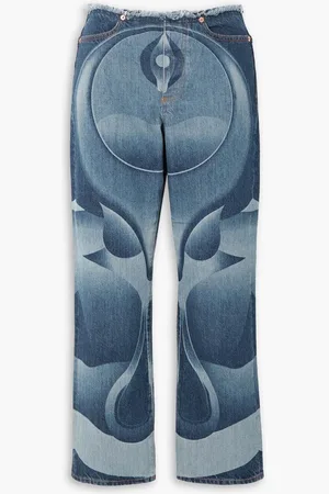 Connor Ives Mariah frayed printed mid-rise straight-leg jeans - Blue