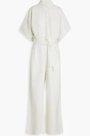 Triarchy Belted pleated denim wide-leg jumpsuit - White
