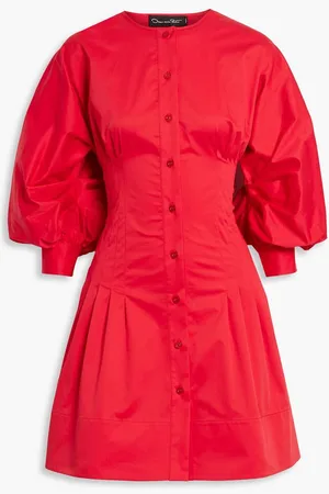 Oscar de la Renta Pintucked cotton-poplin mini dress