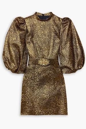 ANDREW GN Belted metallic cloqué mini dress - Metallic