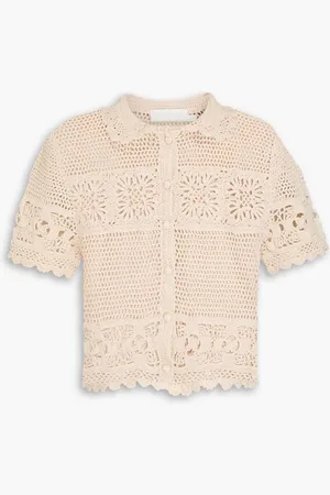 ZIMMERMANN Cropped crochet-knit cotton shirt - Neutral