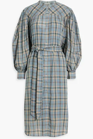 ULLA JOHNSON Fayette gathered checked cotton-voile dress - Blue