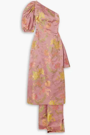Markarian Drusa one-shoulder draped floral-jacquard midi dress - Pink