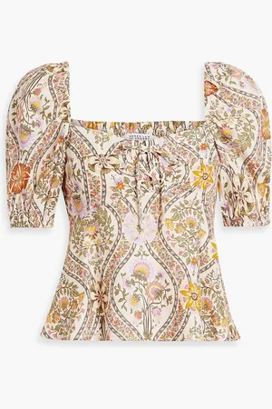 Derek Lam Melanie shirred printed linen-blend top - Green