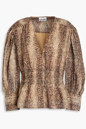 Ganni Snake-print crepe blouse