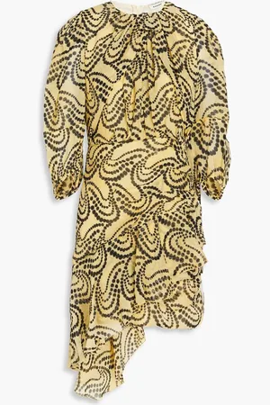 Sandro Draped metallic printed crepon mini dress - Yellow