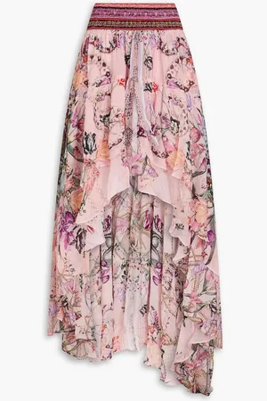 Camilla Crystal-embellished printed silk-chiffon skirt - Pink