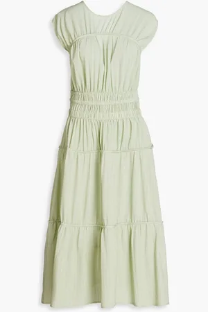 Holzweiler Iben gathered gingham crepe midi dress - Green
