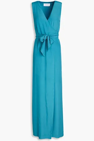Bondi Born Silk-blend crepe de chine maxi wrap dress - Blue