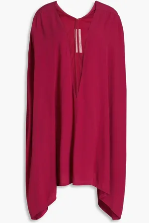 Rick Owens Tulle-trimmed crepe de chine kaftan - Burgundy