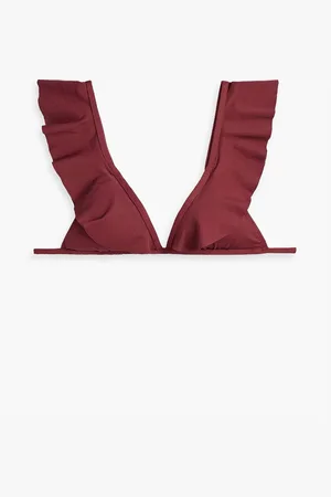 Eberjey Ruffled stretch-piqué bikini top - Burgundy