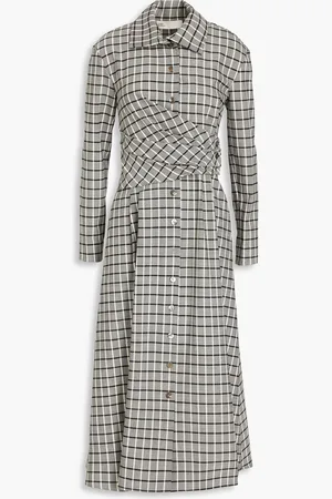 Tory Burch Checked wool-blend midi shirt dress