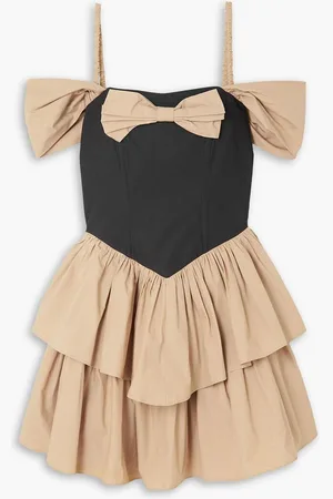 BATSHEVA Betty cold-shoulder tiered cotton-poplin mini dress - Neutral