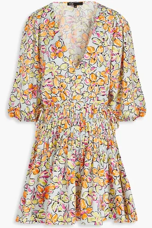 Maje Cutout floral-print satin-crepe mini dress - Blue
