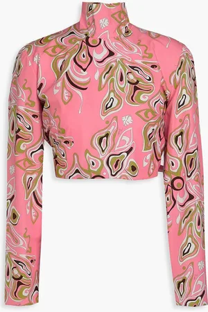 Puccini Cropped printed cotton-poplin turtleneck top