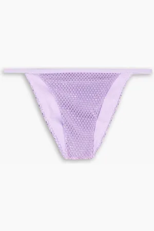Simkhai Moxie mesh-trimmed crystal-embellished bikini briefs - Purple