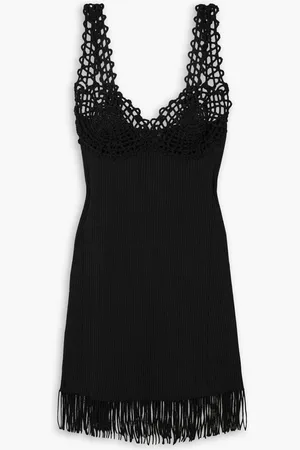 Proenza Schouler Fringed crochet-trimmed ribbed-knit mini dress