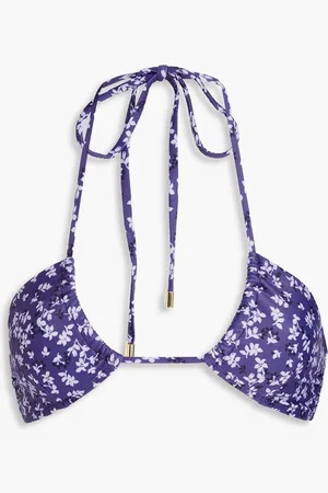 Peony Ruched floral-print stretch-ECONYL halterneck bikini top
