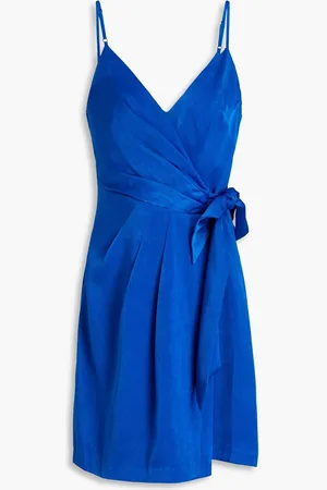 Aidan Mattox Pleated satin mini wrap dress - Blue