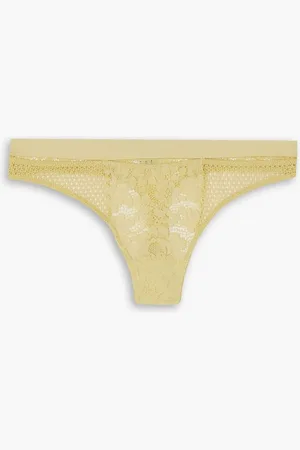 Else Petunia stretch-mesh and corded lace thong - Yellow