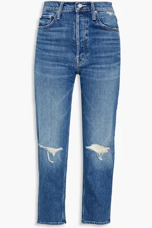Mother The Tomcat distressed high-rise slim-leg jeans - Blue
