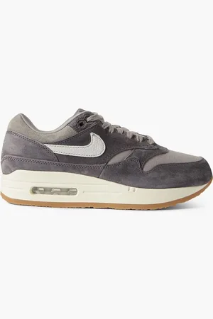 Nike Air Max 1 Crepe textured leather-trimmed suede and canvas sneakers - Gray
